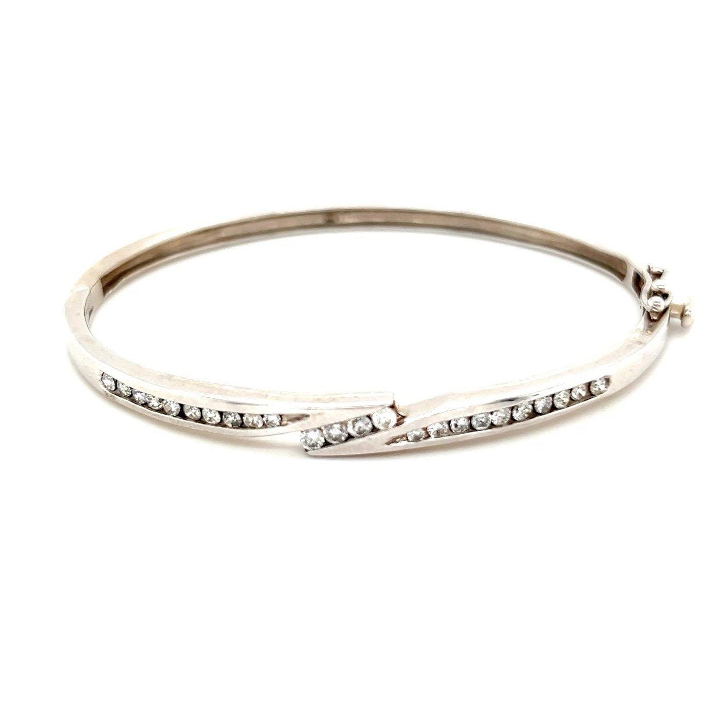 Stunning 14K White Gold Diamond Bypass Design Bangle