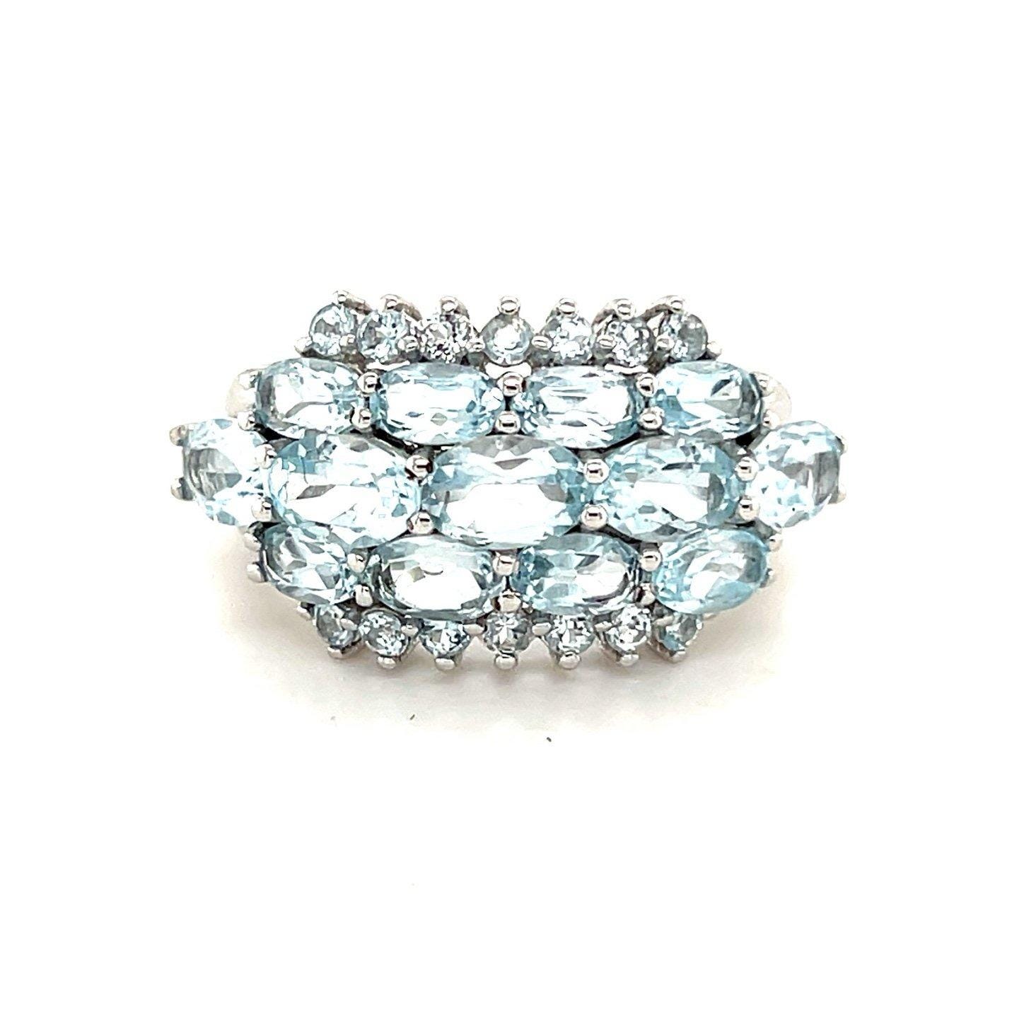 925 Silver Blue/White Stones Statement Ring