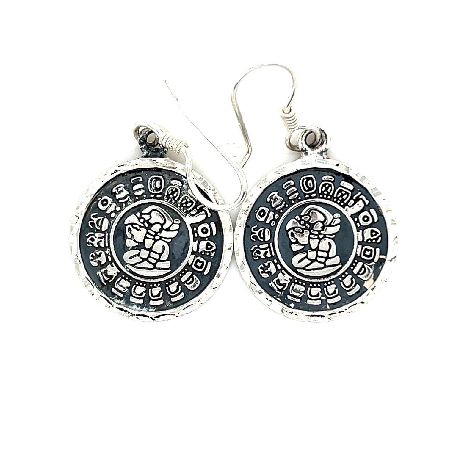 Sterling 925 Mex Round Discs Dangle Earrings