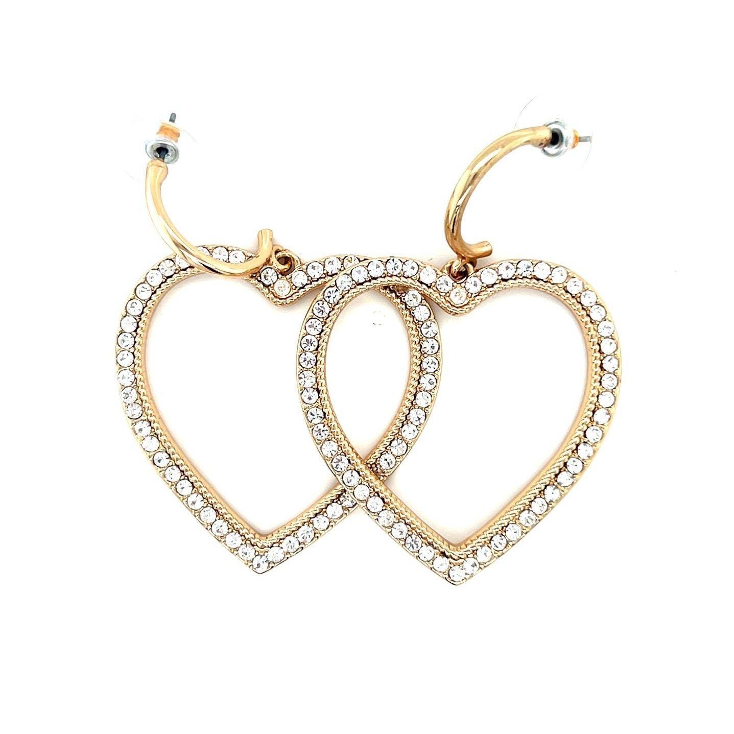 Large Rhinestones Heart Dangle Earrings