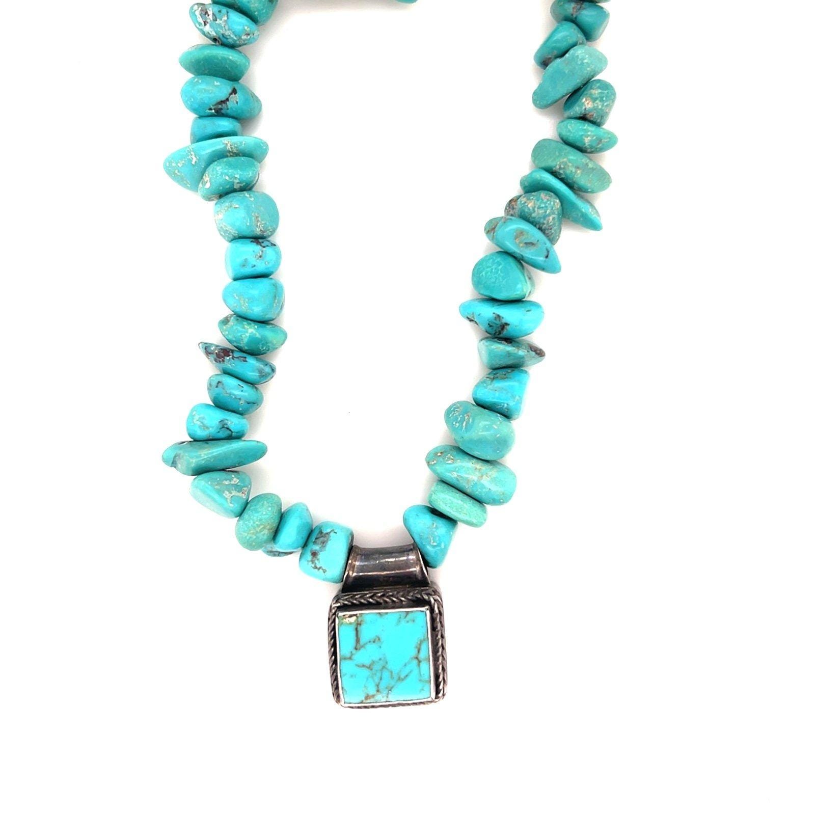 925 Silver Square Turquoise Beaded Necklace