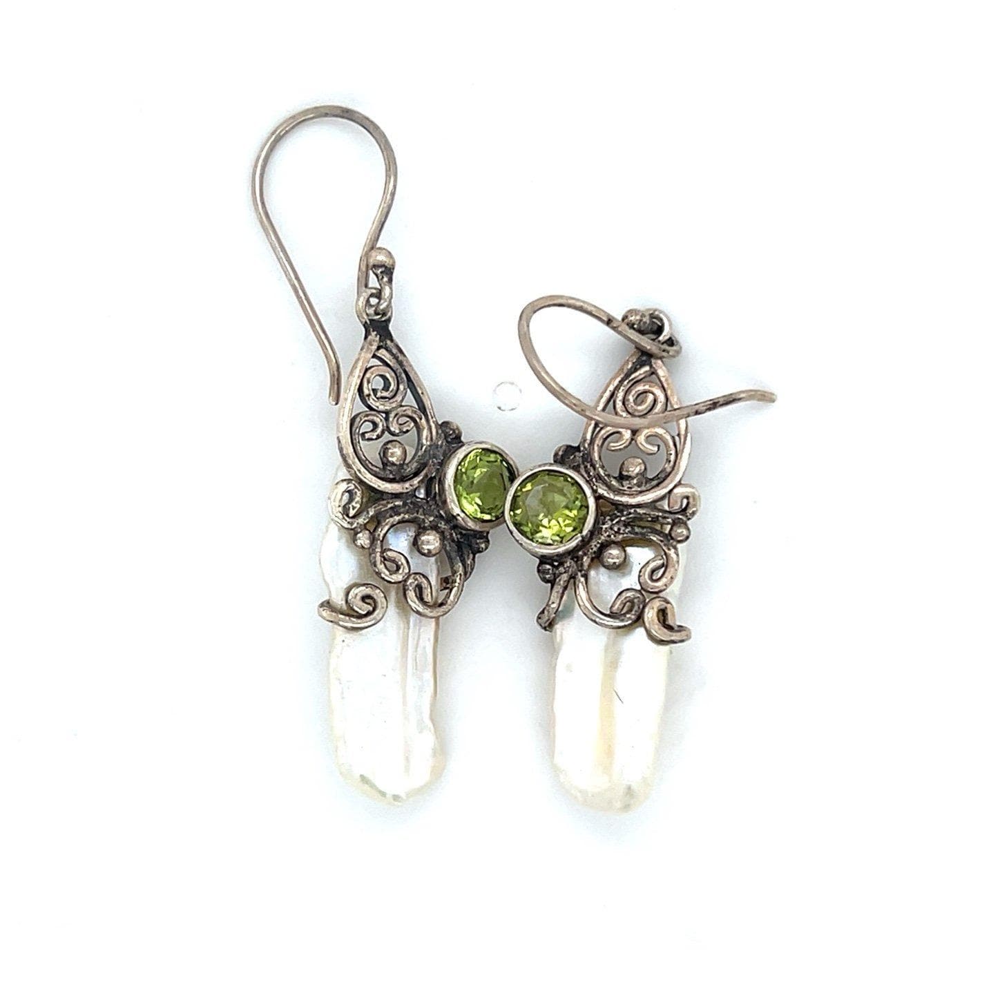 925 Silver Peridot/Pearl Dangle Earrings