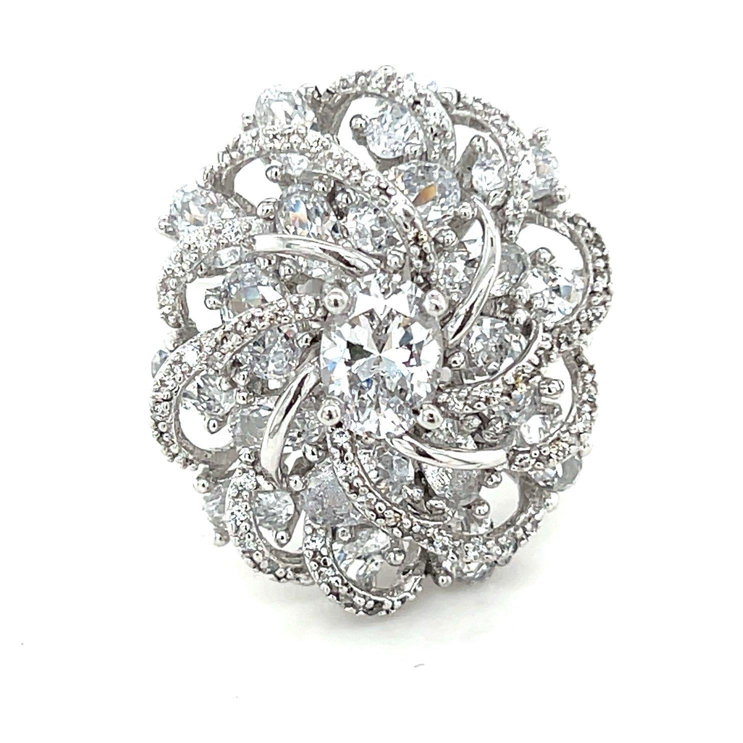 Magnificent 925 Silver Cz Cluster Ring