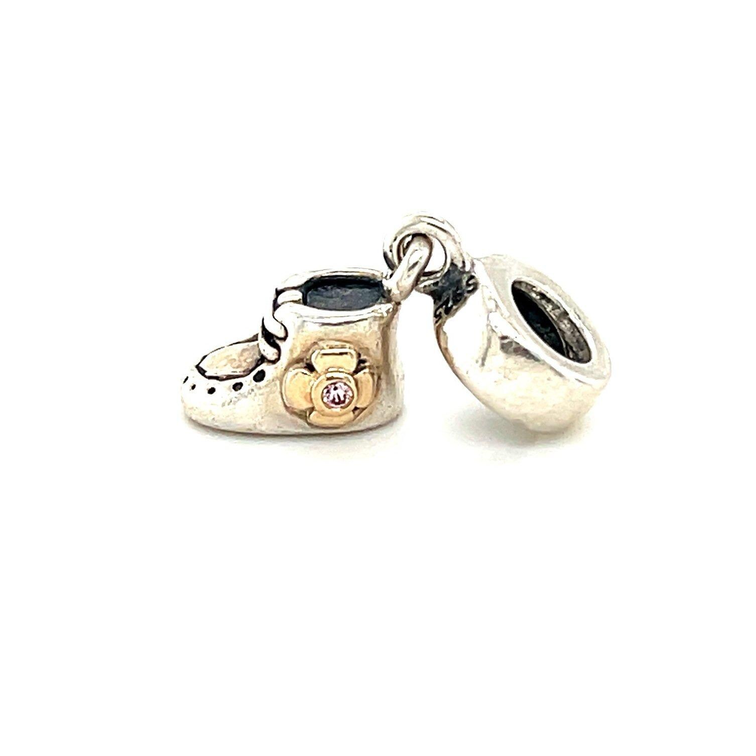 Pandora Two-Tone Baby Girl Pink Cz Shoe Charm