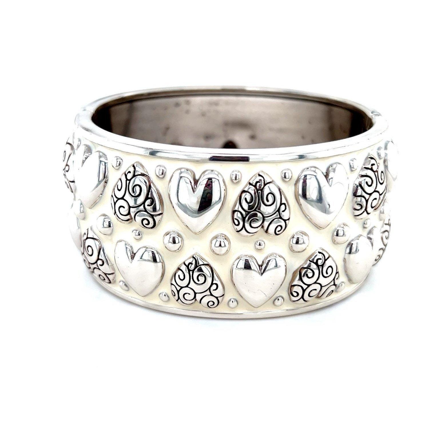 Brighton White Enamel Hearts Thick Bangle