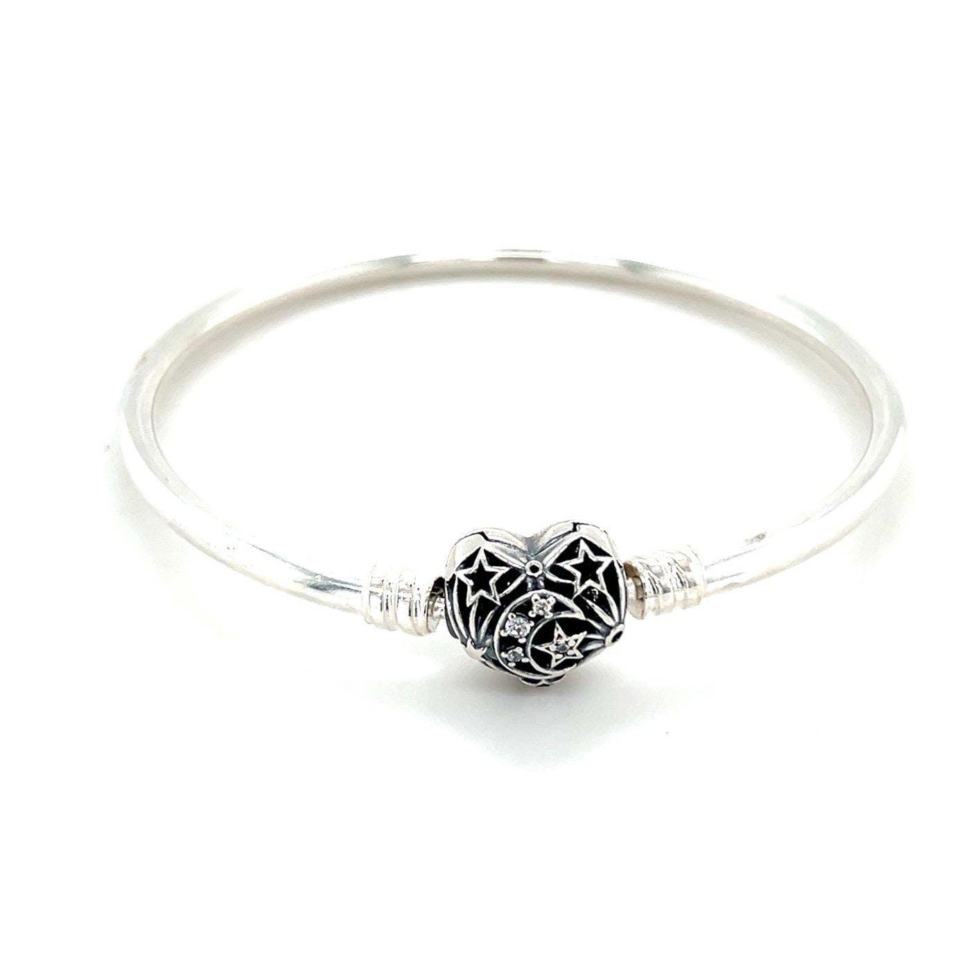 Pandora Reversible Sparkling Stars Heart Clasp Bangle