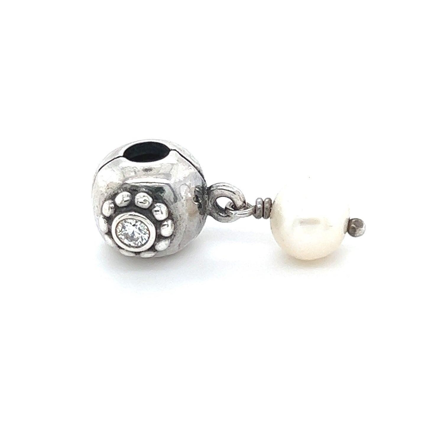 Pandora Cz White Pearl Dangle Clip Charm
