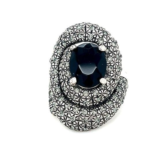 Elegant Black and Silver Tone Women's Spiral Ring