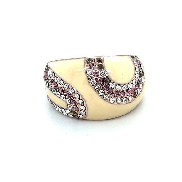 Elegant Cream and Pink Crystal Ring