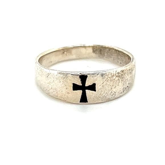 Silver 925 Black Enamel Cross Ring
