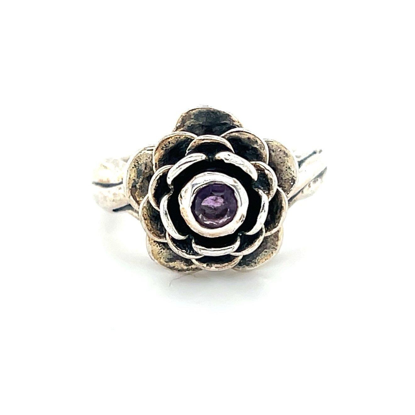 925 Silver Amethyst Flower Ring
