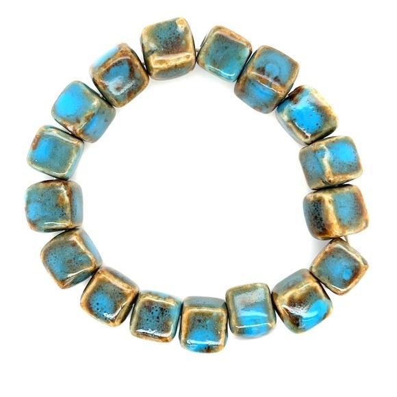 Faux Turquoise and Gold Beaded Bracelet