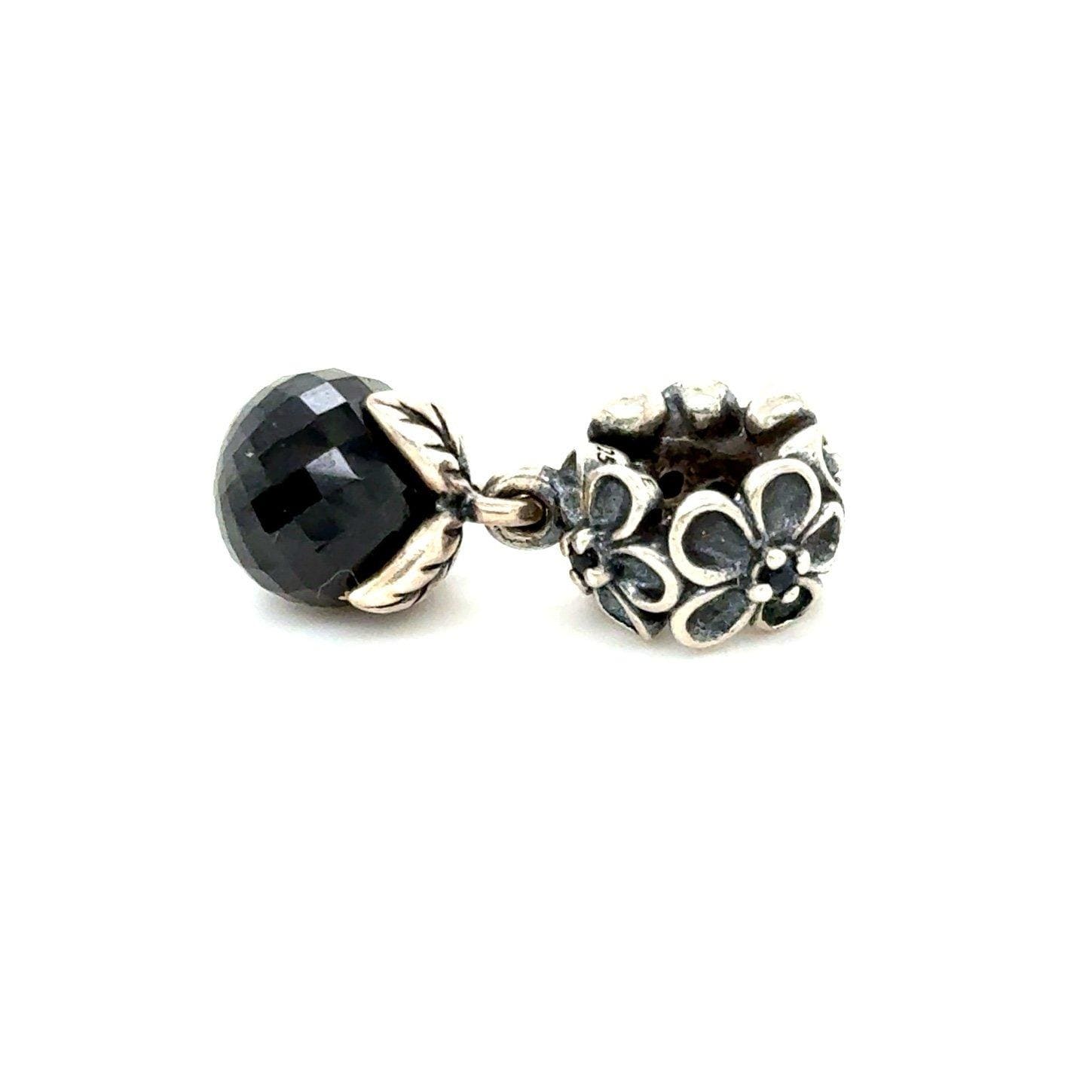 Pandora Flower Onyx Dangle Charm - Rare