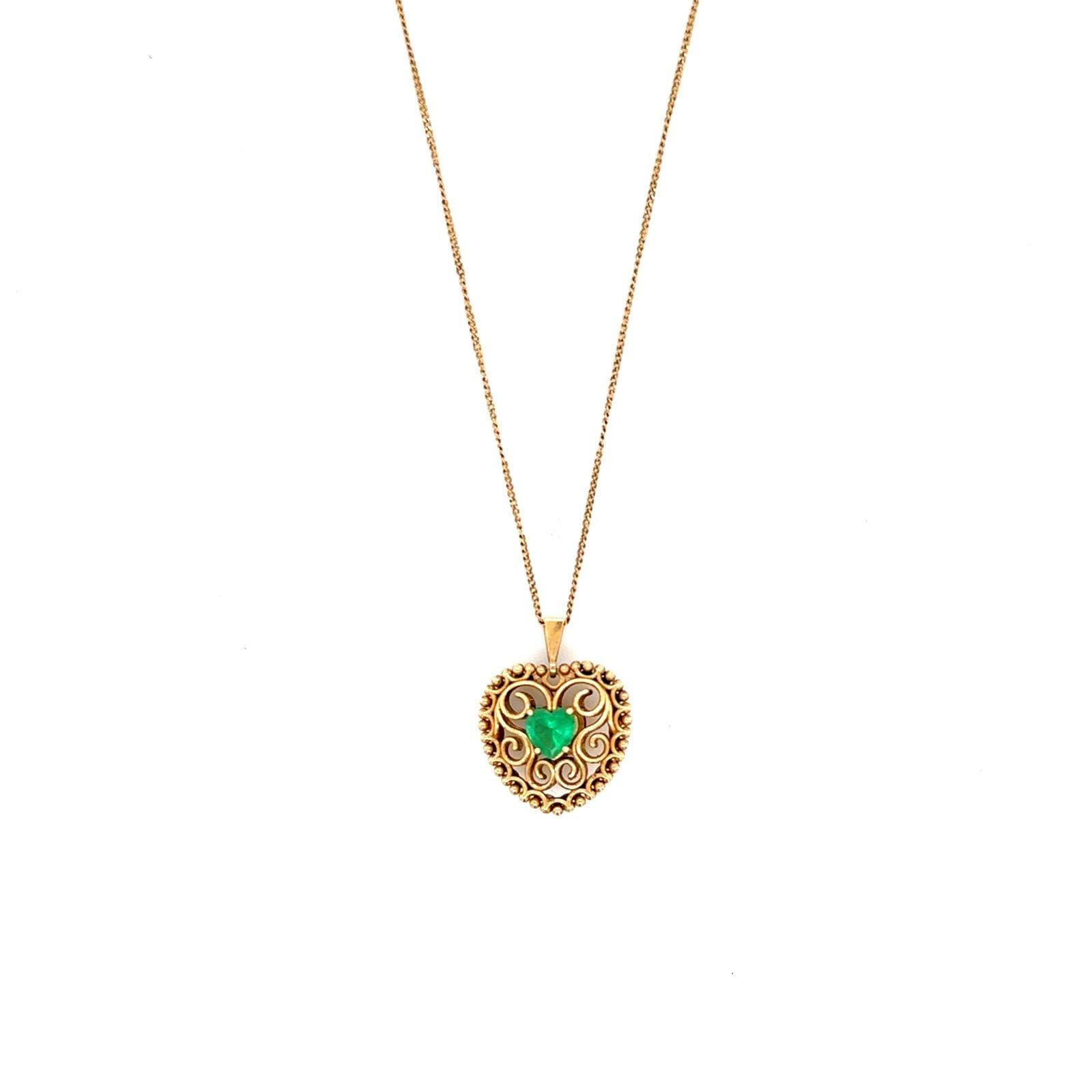 10K Gold Black Hills Double Sided Emerald Heart Necklace