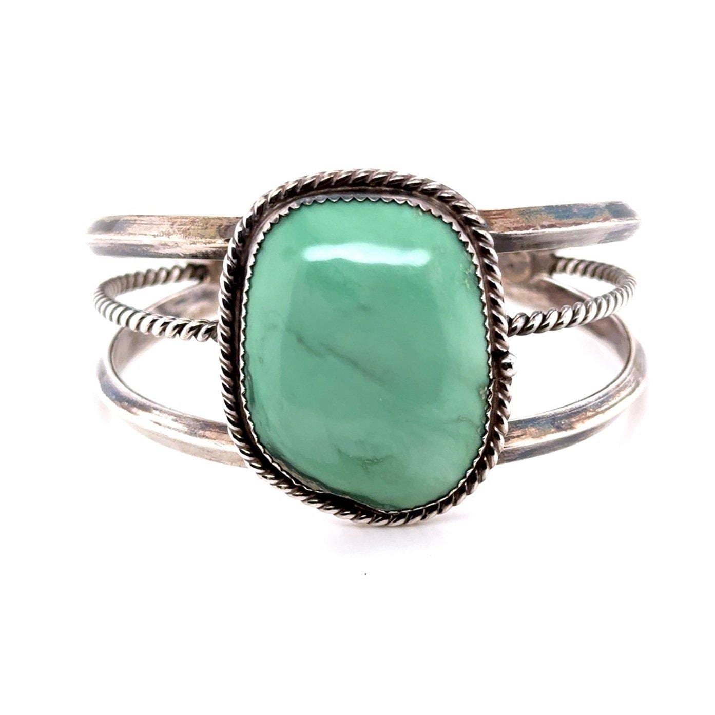 Large Sterling Silver Green Turquoise Cuff