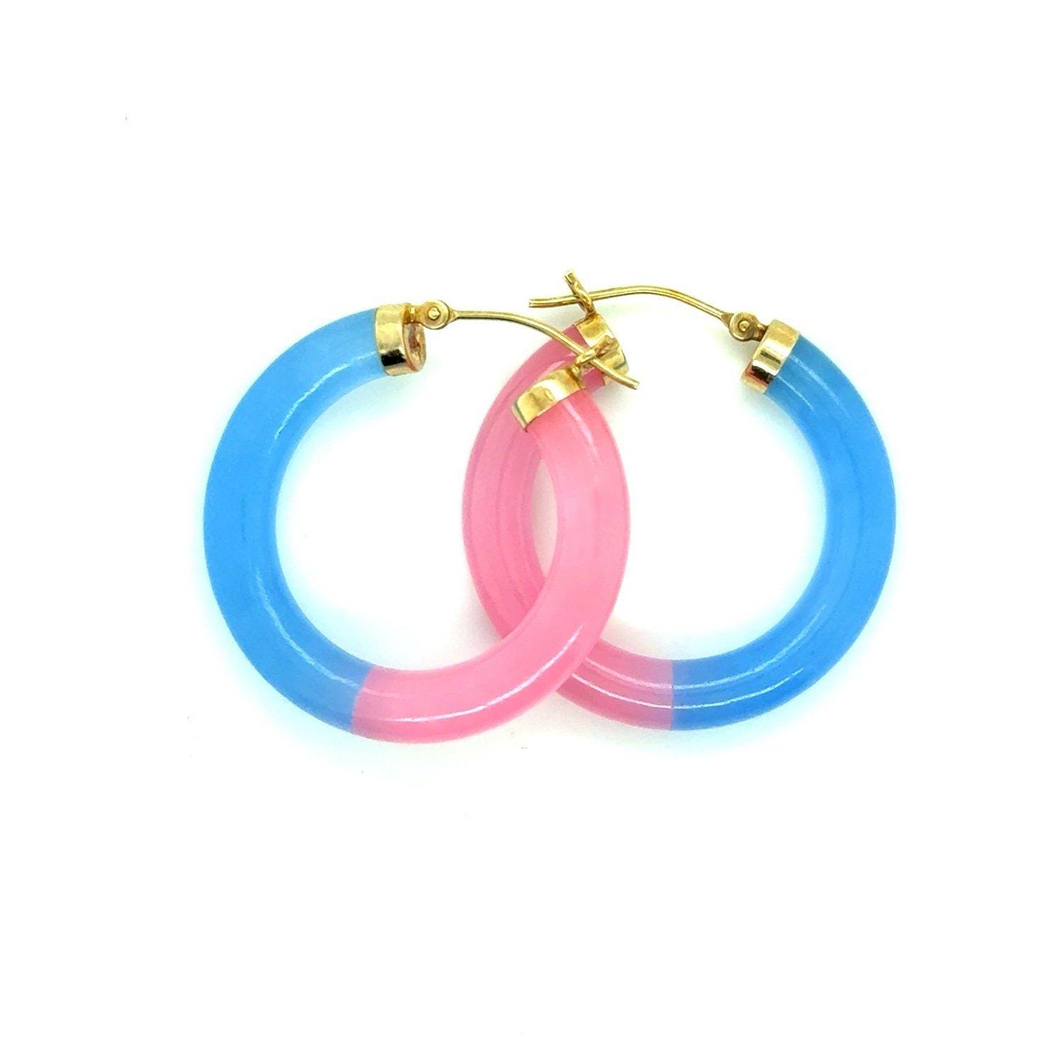 14k Blue/Pink Tubular Hoops Earrings