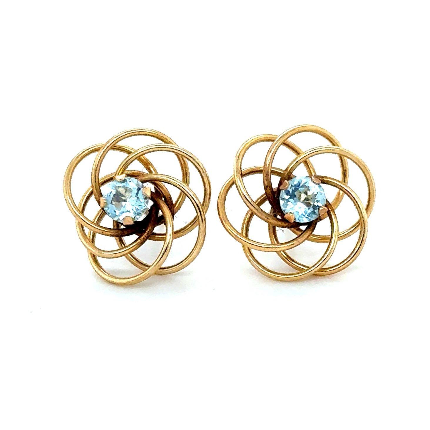 10K Gold Topaz Flower Swirl Stud Earrings