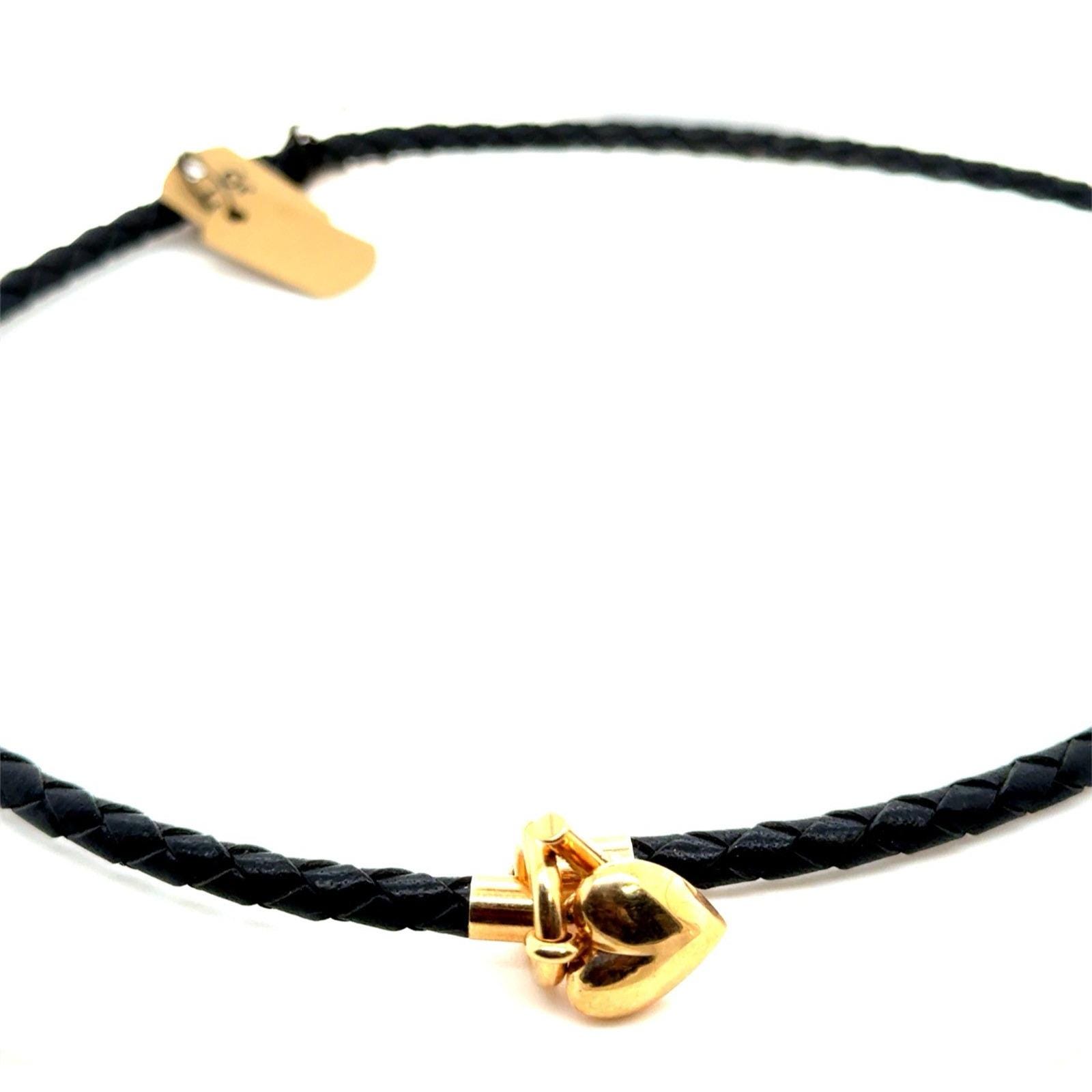 Gorgeous 14K Gold Heart Toggle Genuine Leather Necklace