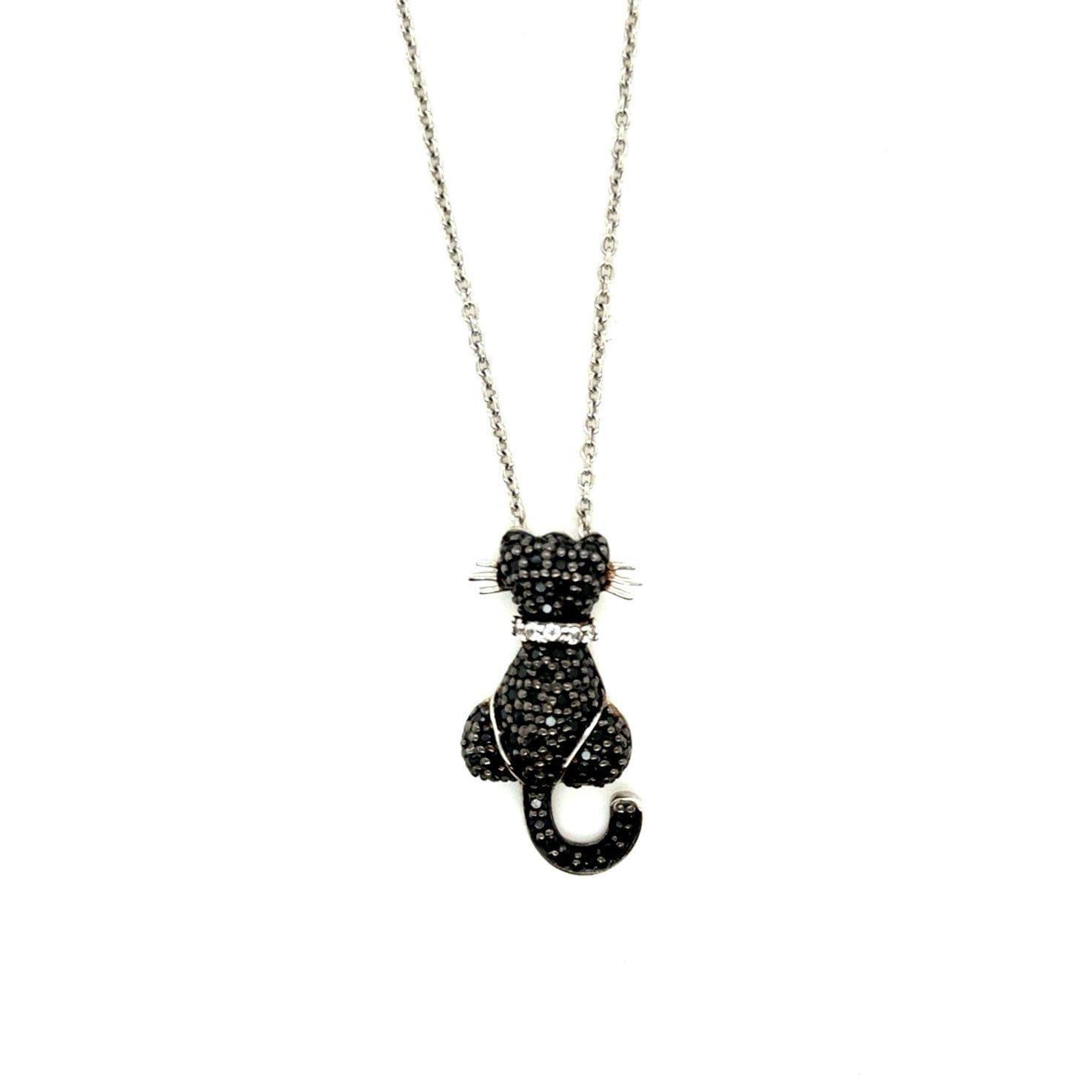 Pave Black/White Stones Cat Necklace