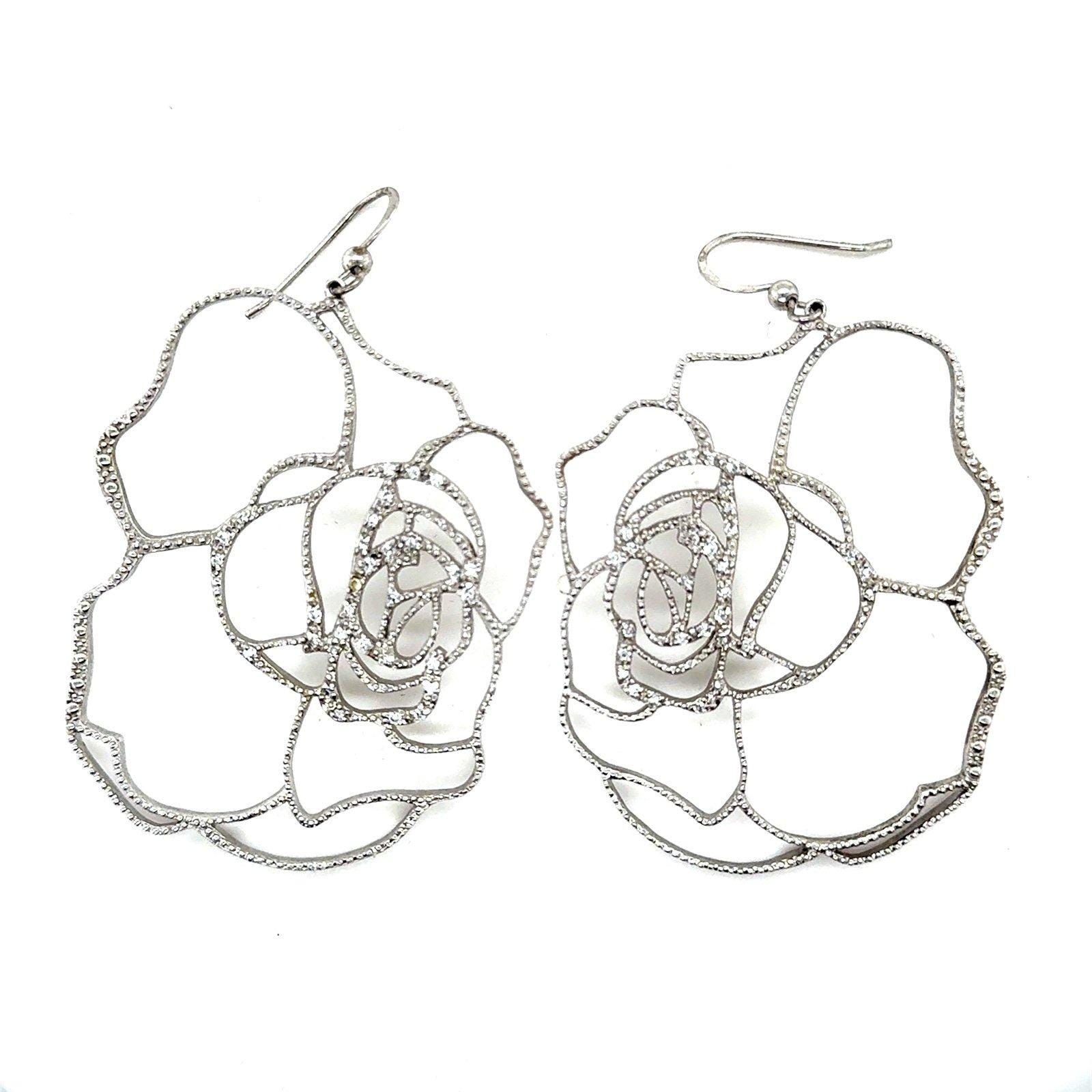 Signed 925 Cz Rose Earrings