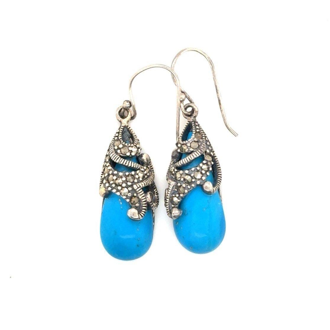 Wrapped Turquoise/Marcasite 925 Earrings