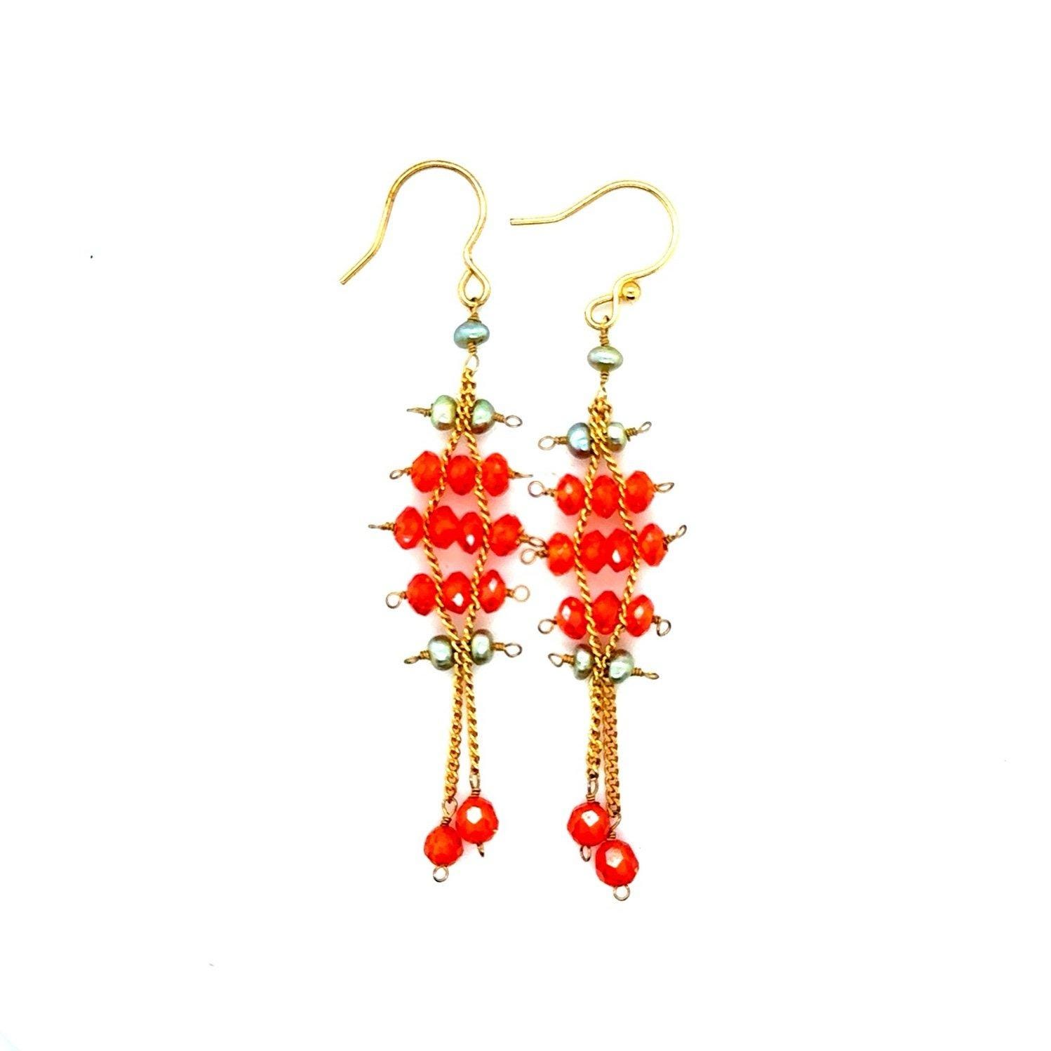 Delicate Orange Beads Earrings