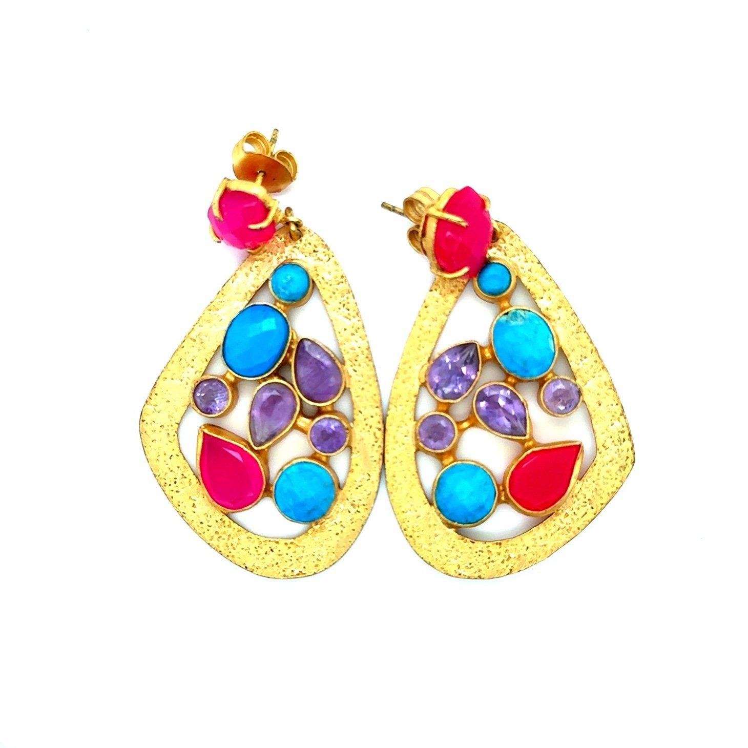 Stunning Pink/Blue/Purple Stones Drop Earrings