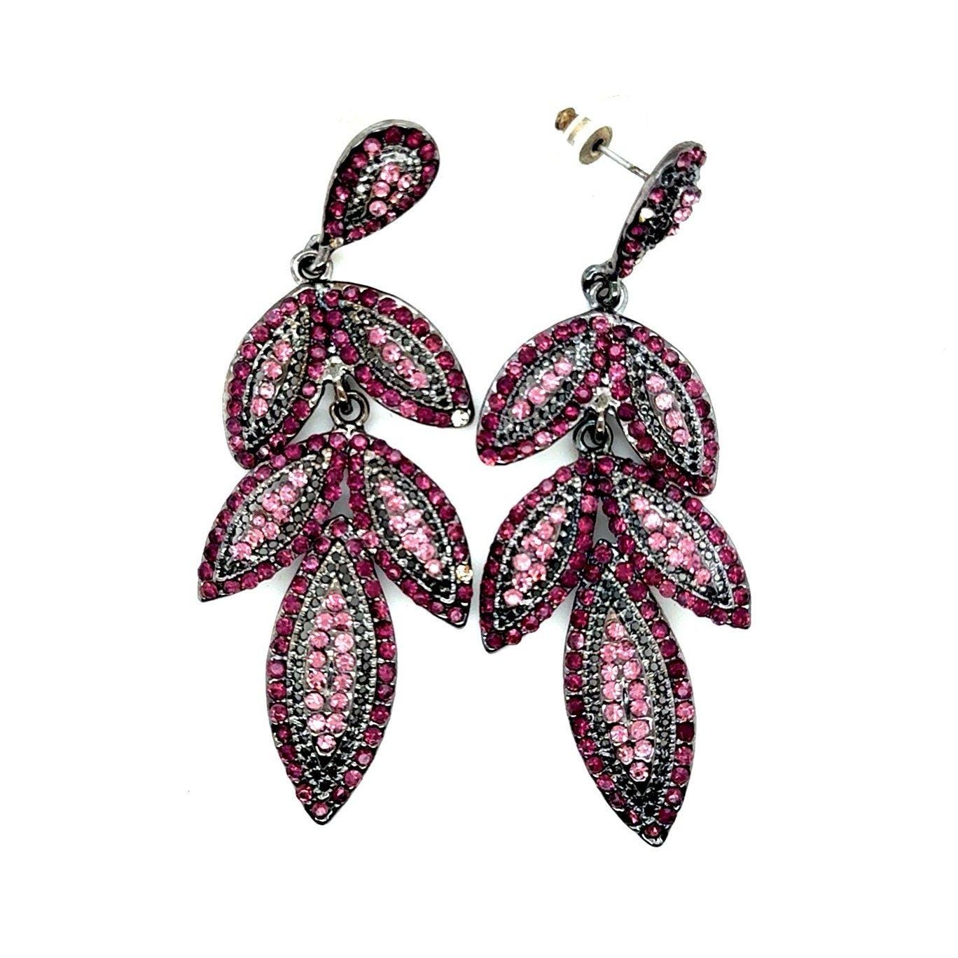 Rhinestones Leaf Design Earrings