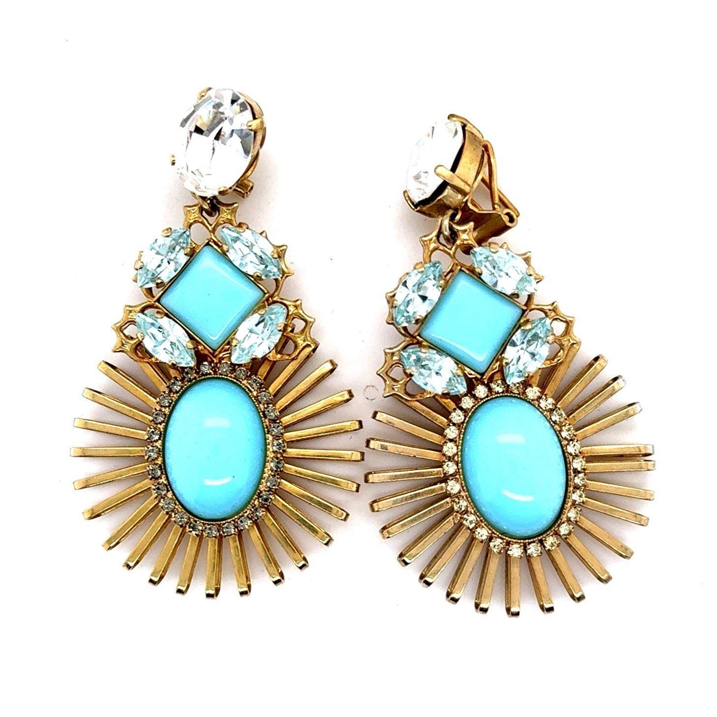Turquoise Flower Crystal Earrings