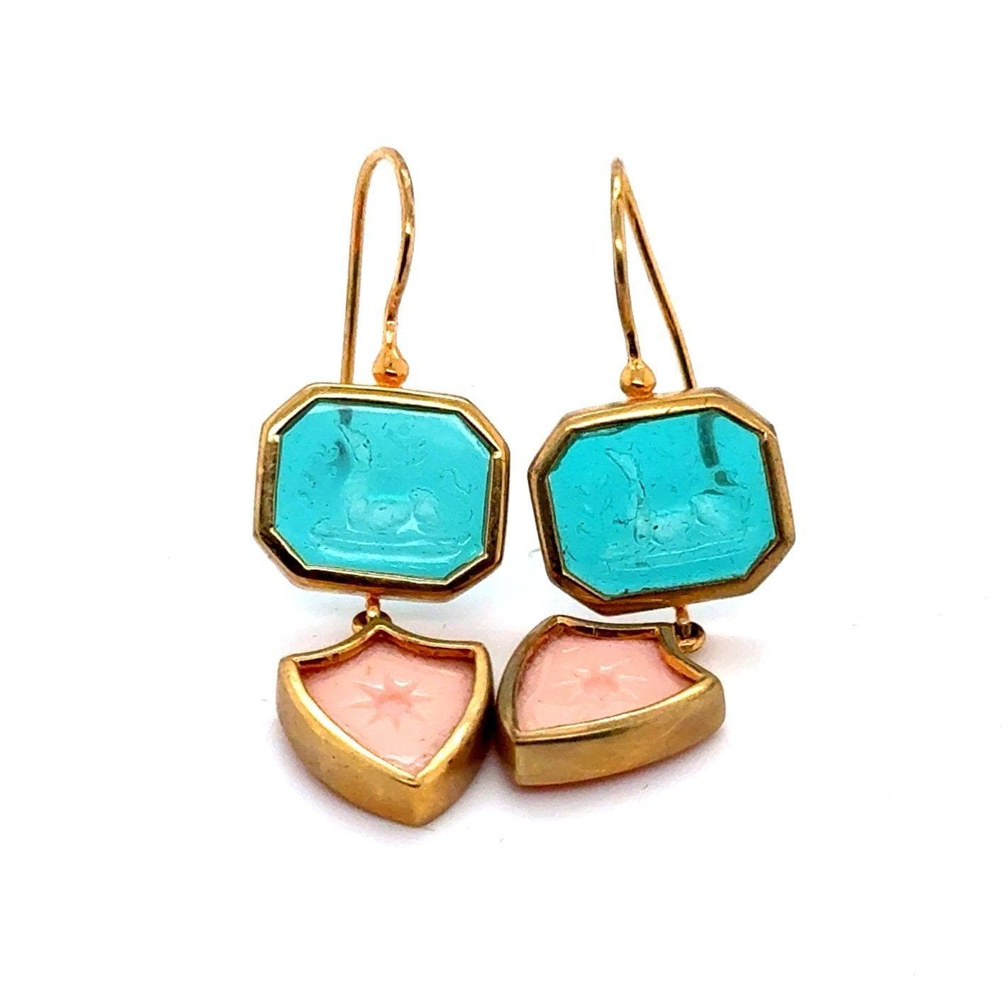Green/Pink Carved Earrings