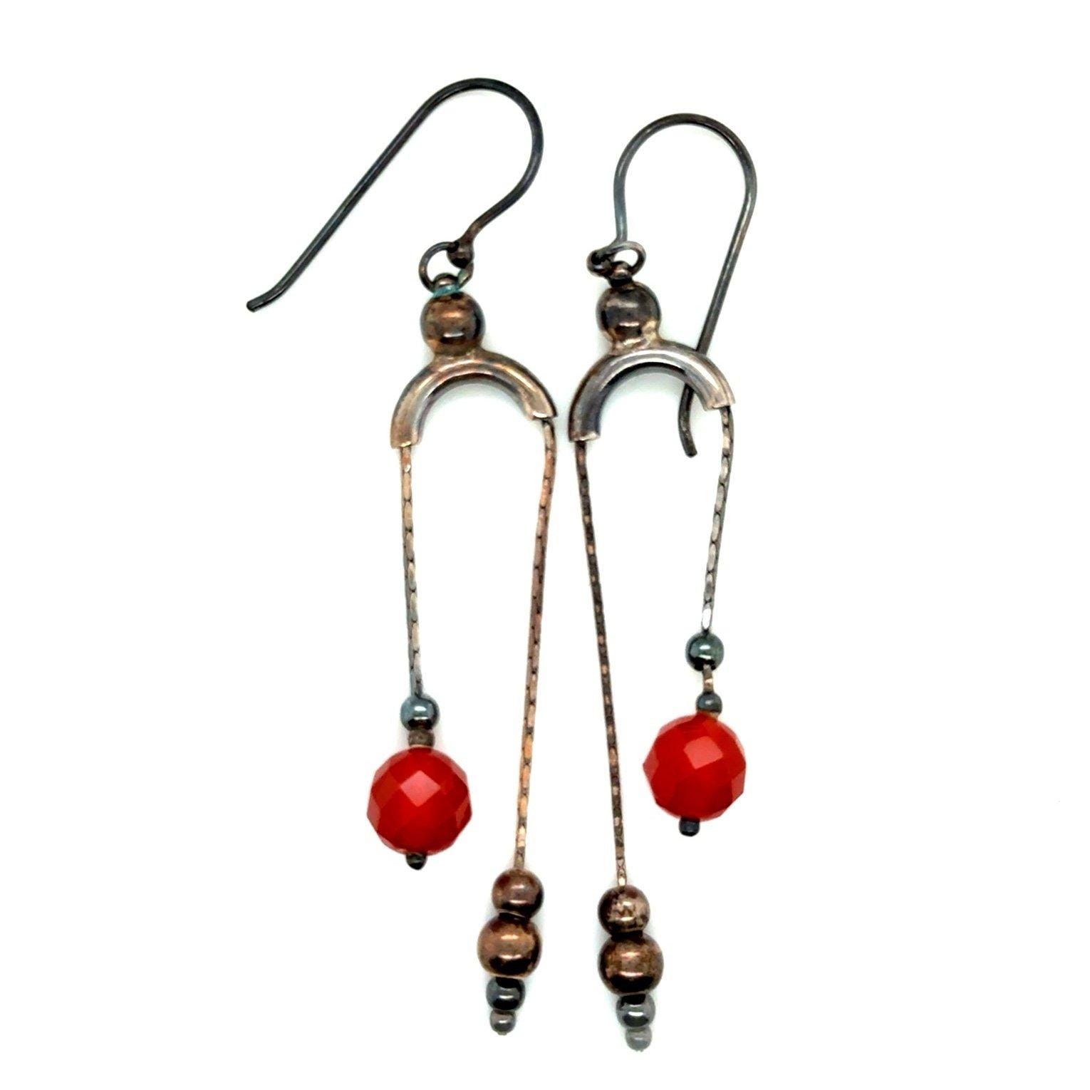 Long Silver & Orange Bead Earrings