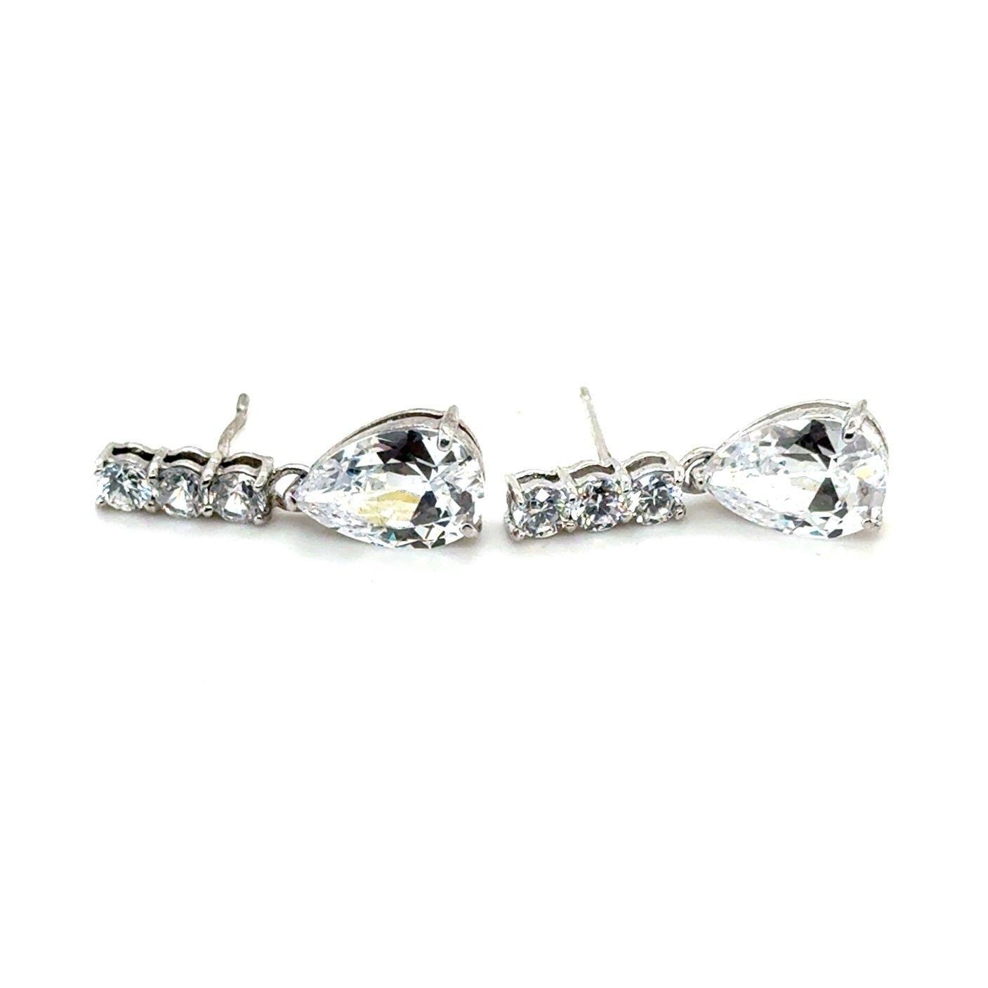 Sparkling Teardrop/Round Cz 925 Silver Post Earrings
