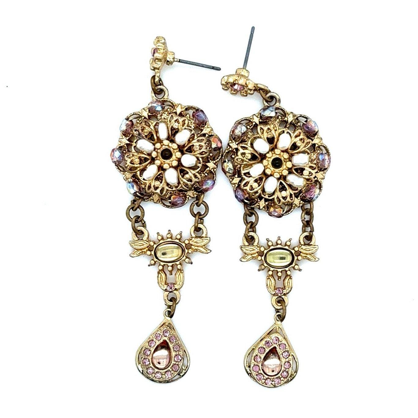 Pearls with Pink Stones Dangle Earrings