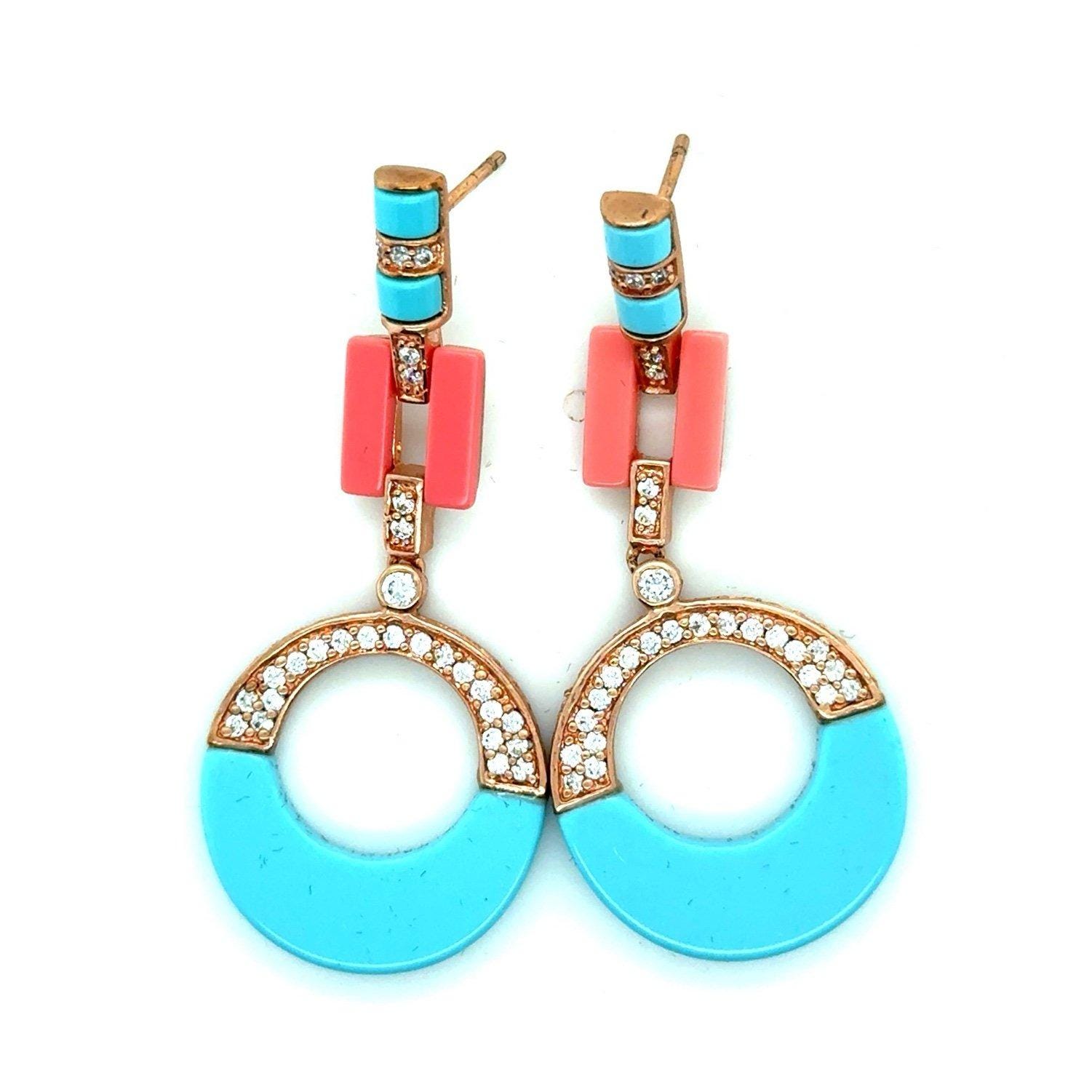 Blue/Pink Theme Cz Earrings