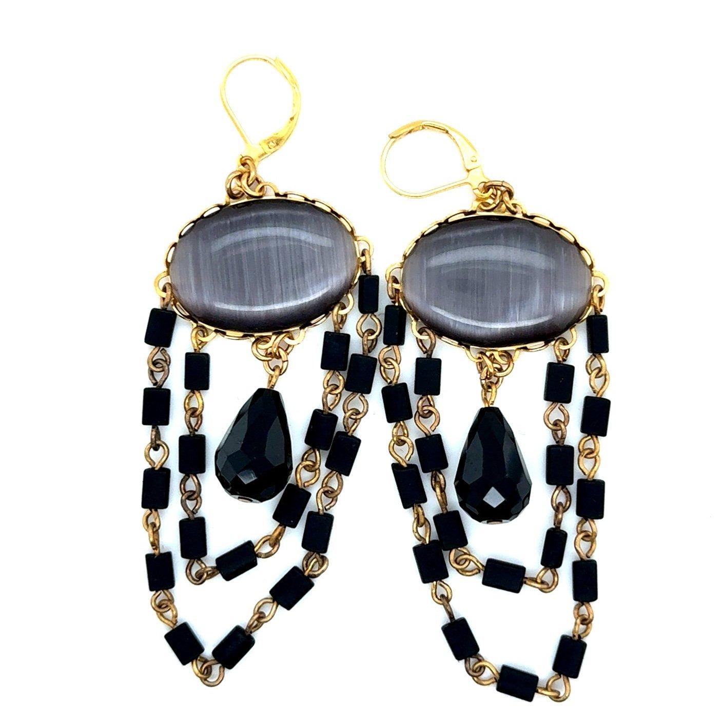 Gray/Black Stones Dangle Earrings