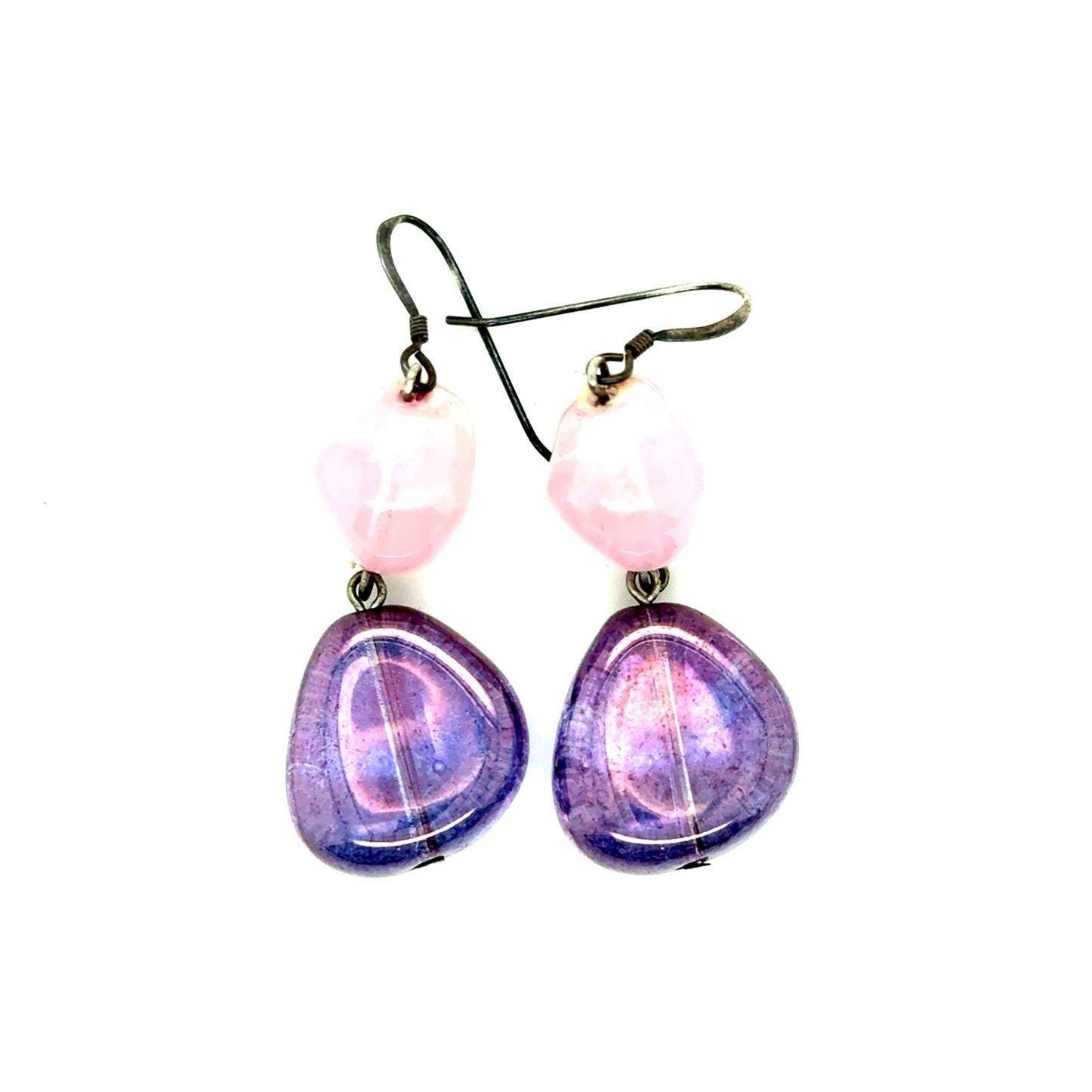 Pink/Purple Stone Dangle Earrings