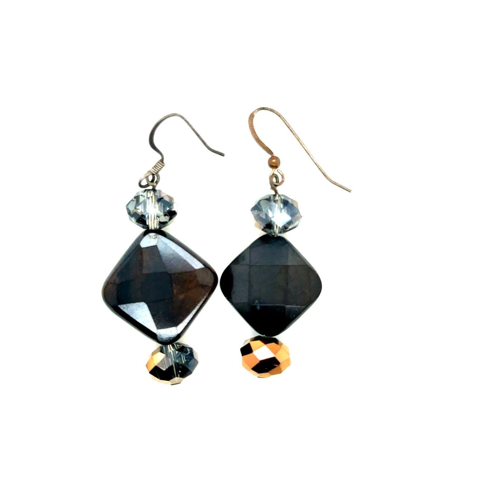 Black Faceted Dangle Earrings