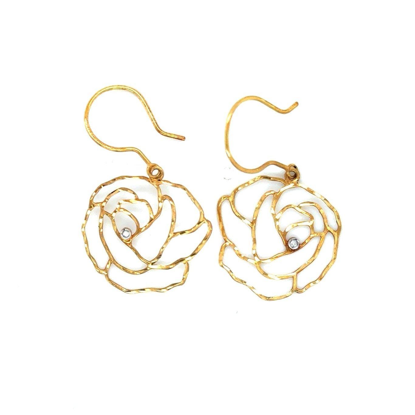 Delicate 14K Gold Diamond Flower Earrings