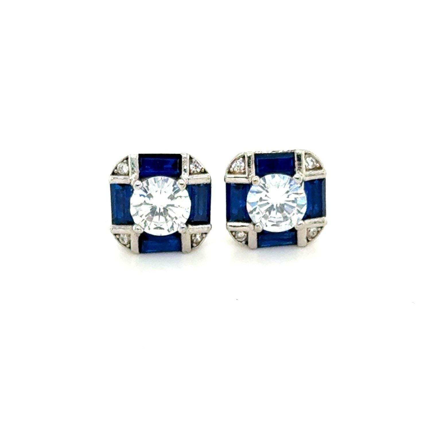 Sterling Silver 925 Blue/White Cz Stud Earrings
