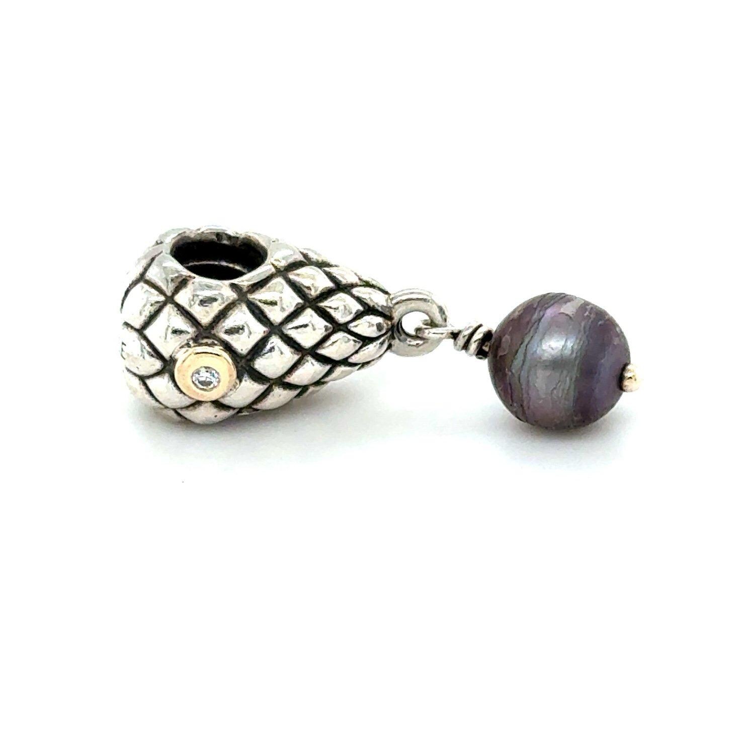 Pandora Two-Tone Grape Bunch Cultured Pearl Diamond Charm - Retired