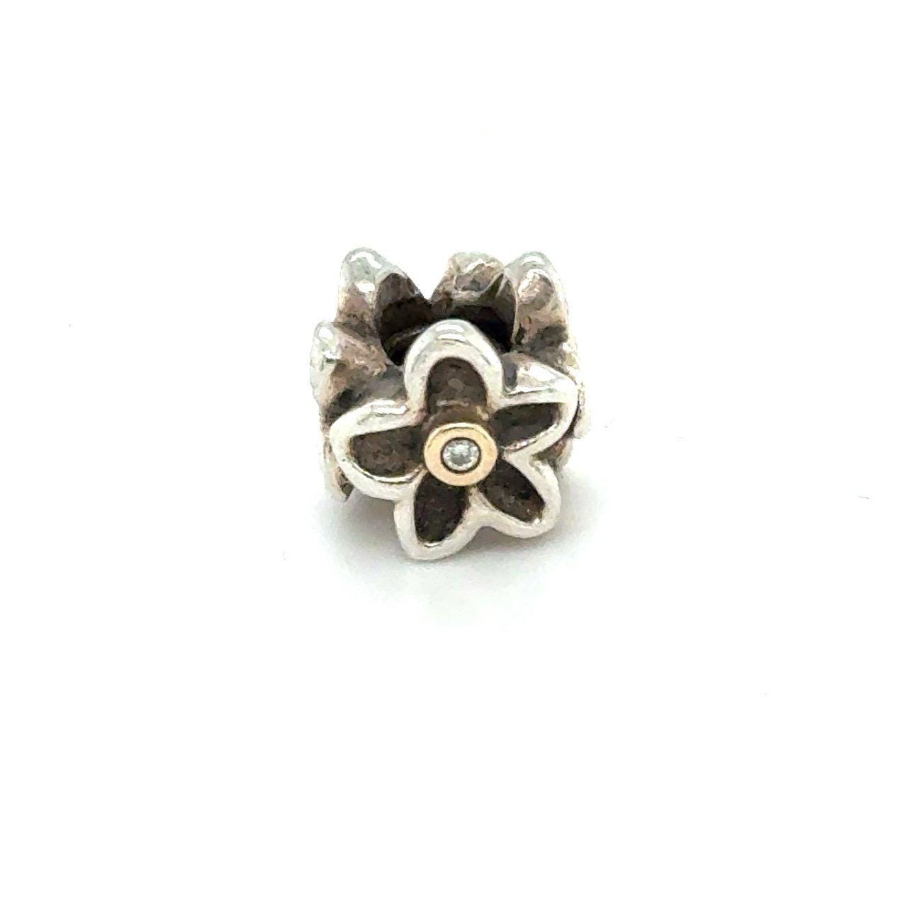 Pandora Two Tone Diamond He Loves Me Flower Charm - Retired