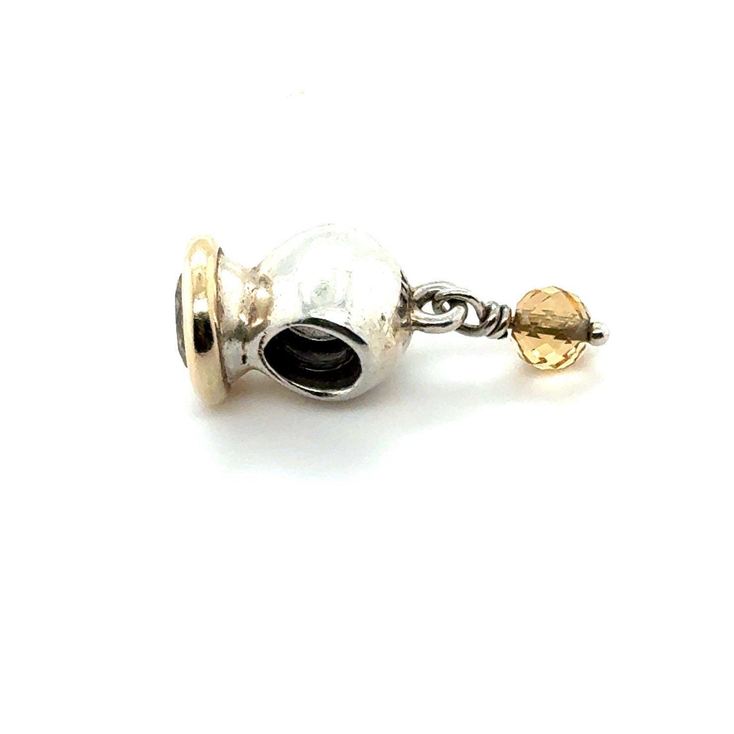 Pandora Two Tone With Big Stone & Dangle Gem Charm