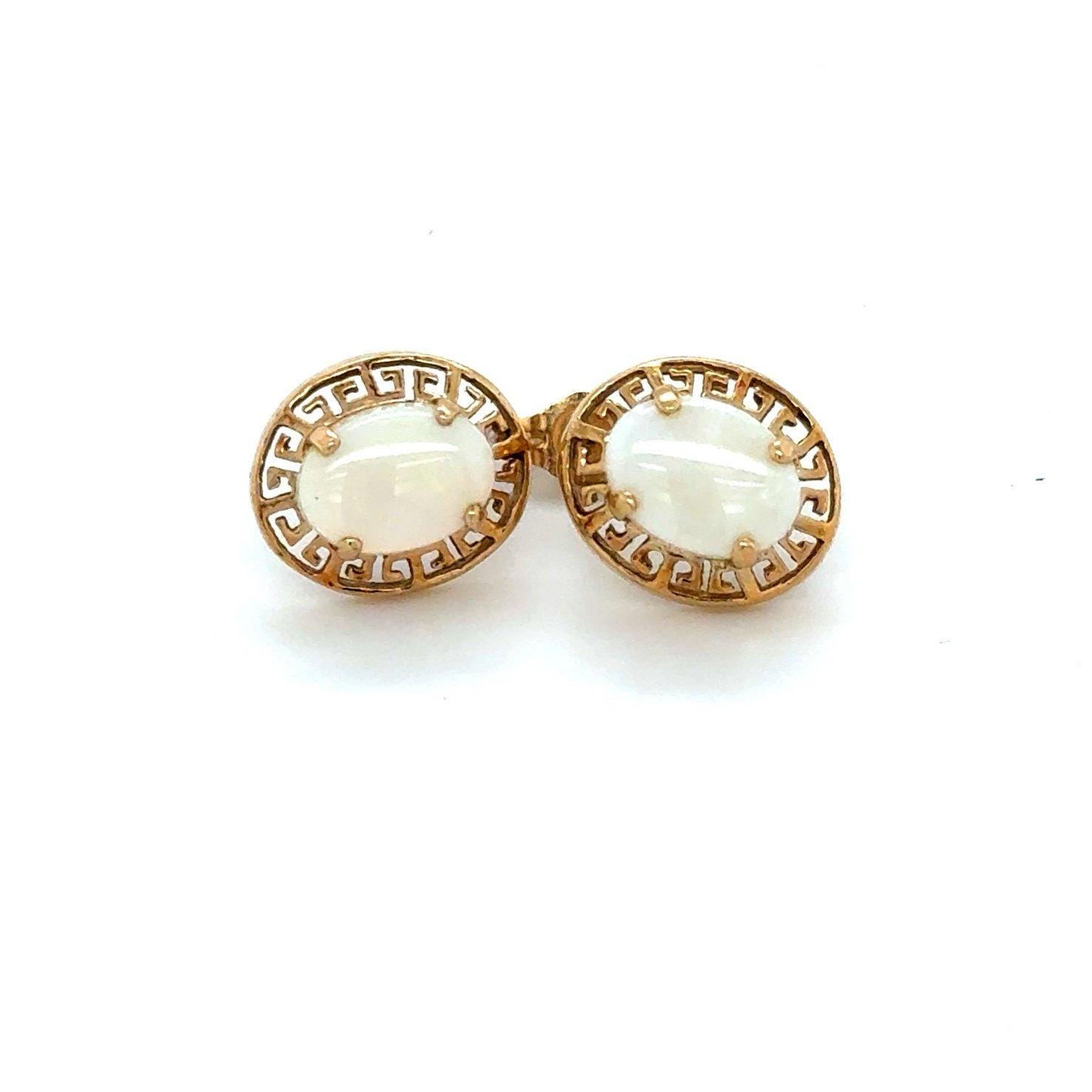 10K Gold Opal Greek Design Stud Earrings