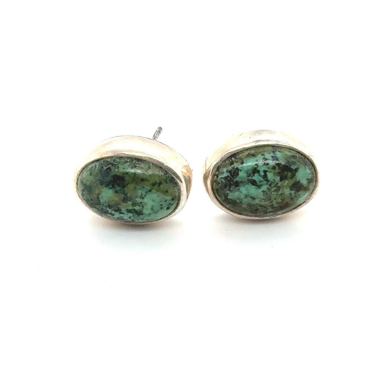 925 Oval Shaped Turquoise Stud Earrings