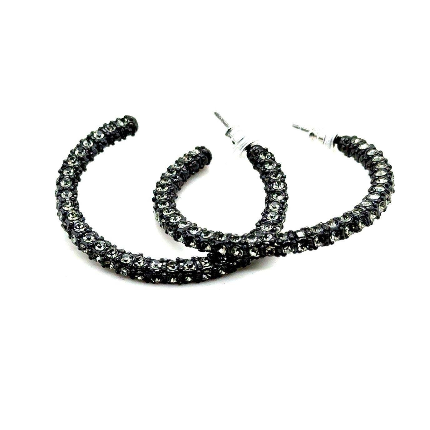 Black Crystals Hoops Earrings
