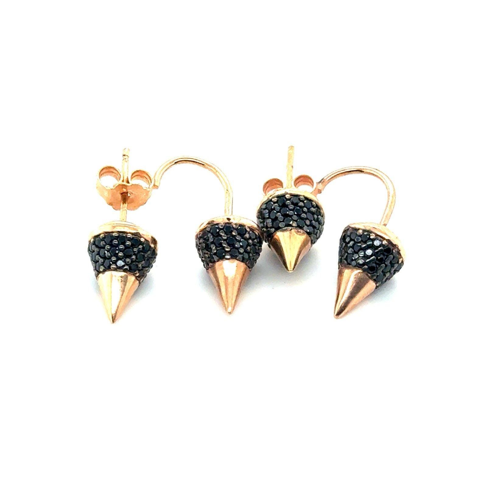 Pave Black Stones Rose Gold Stud