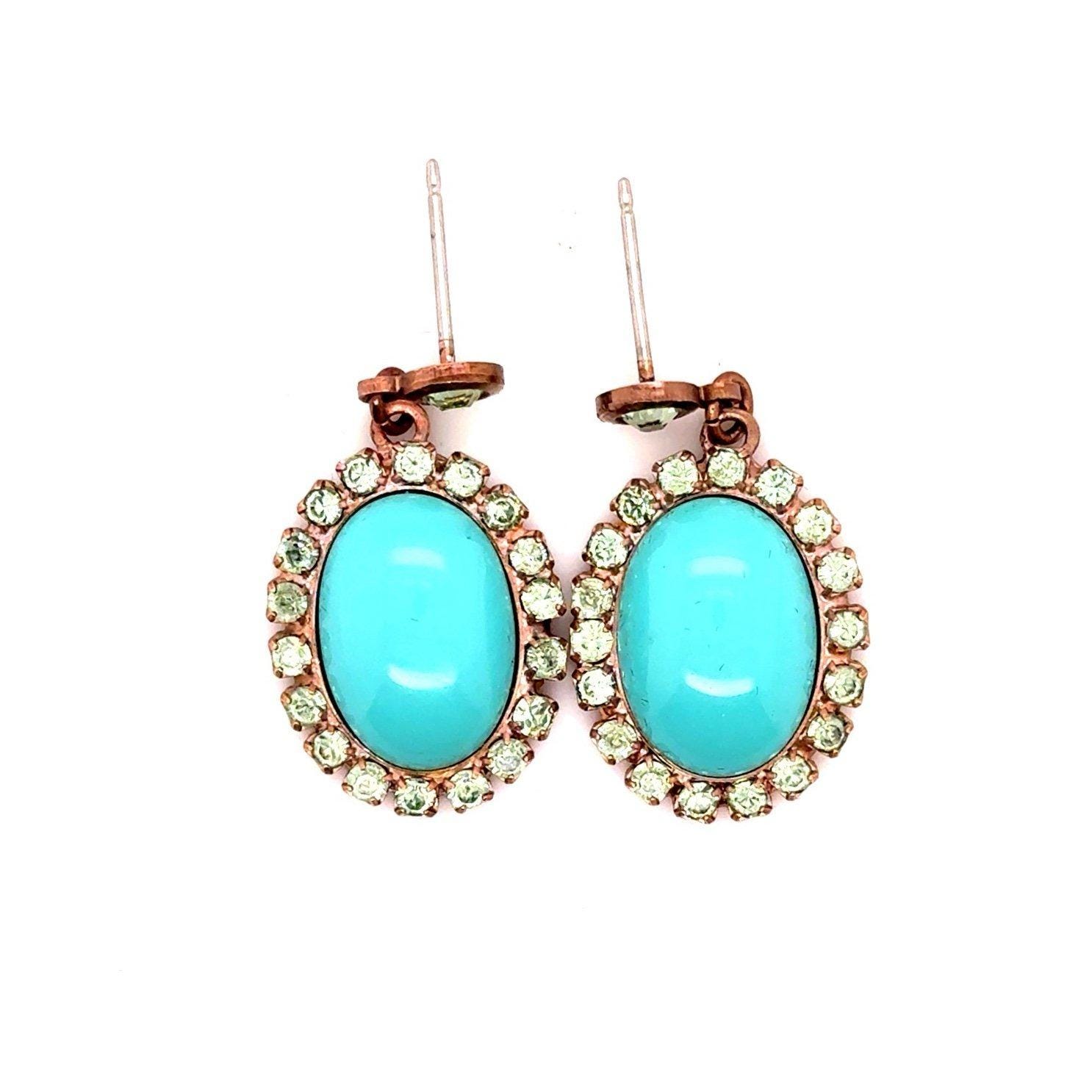 Turquoise Surrounding Green Crystals Earrings