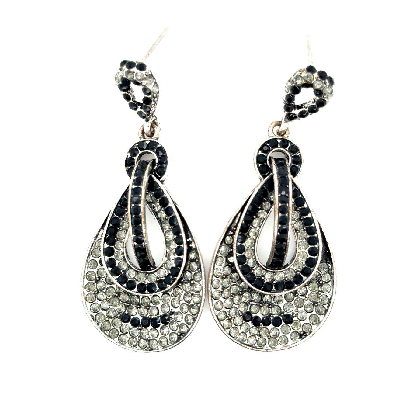 Black/White Rhinestones Drop Earrings