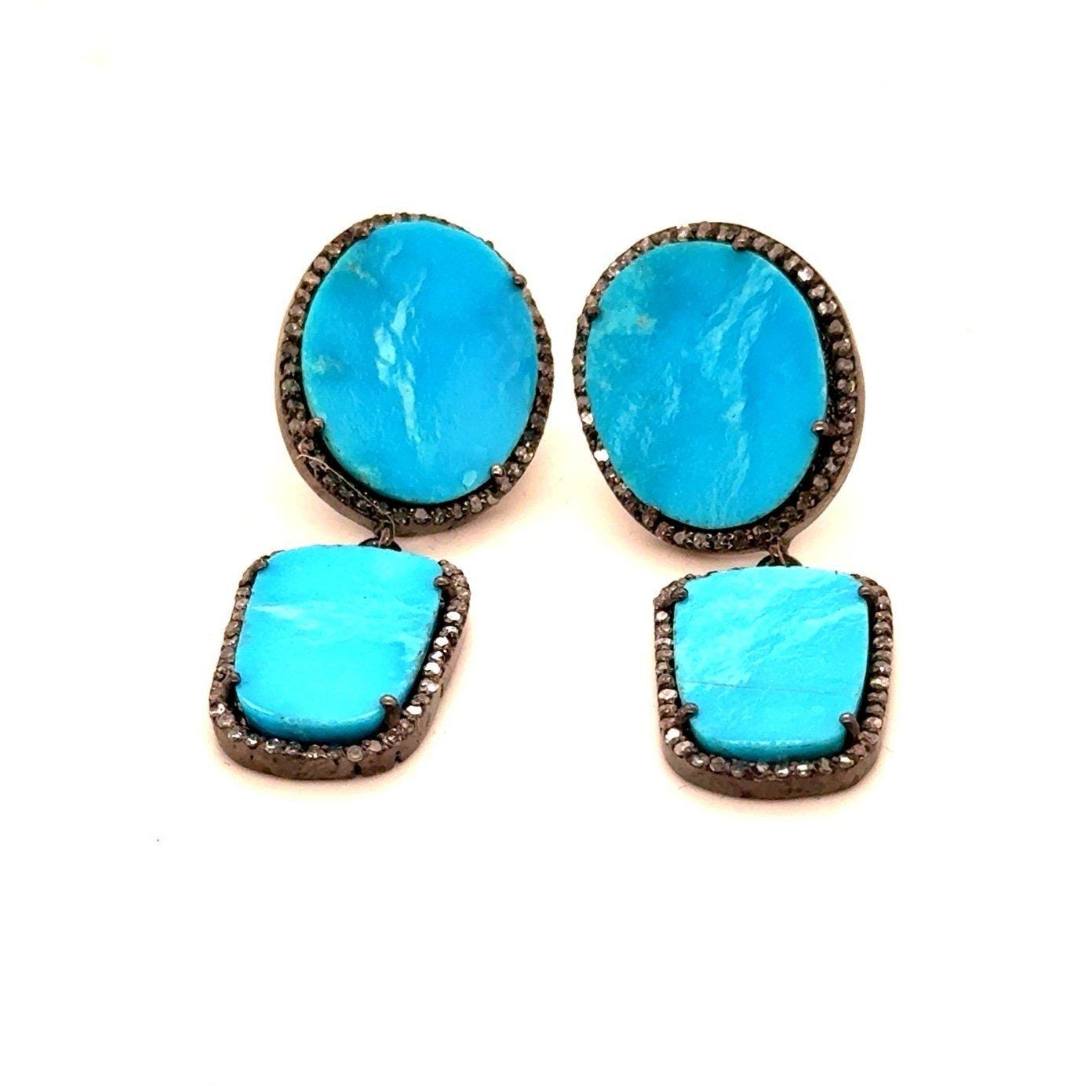 Turquoise Black Crystals Earrings in
