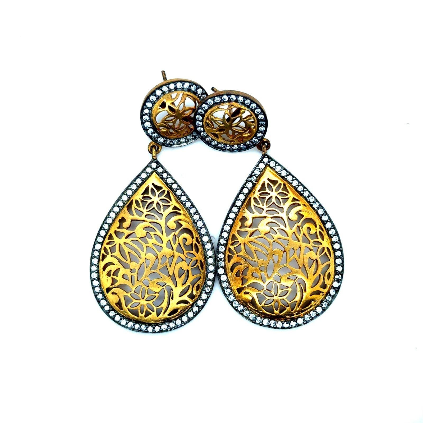 Yellow Earrings With Pave Cz
